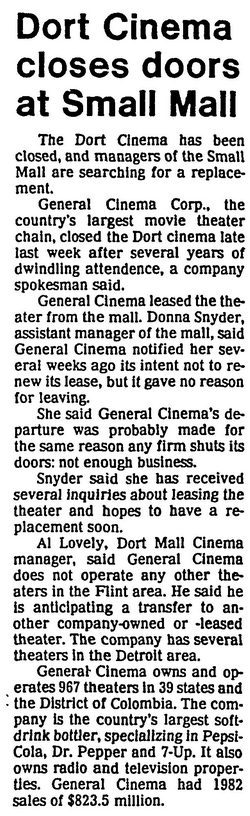 Dort Mall Cinema - 1983 ARTICLE ON CLOSING (newer photo)